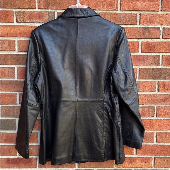Charles Klein Black Leather Classic 3-Button Blazer Jacket size Small - Picture 3 of 14